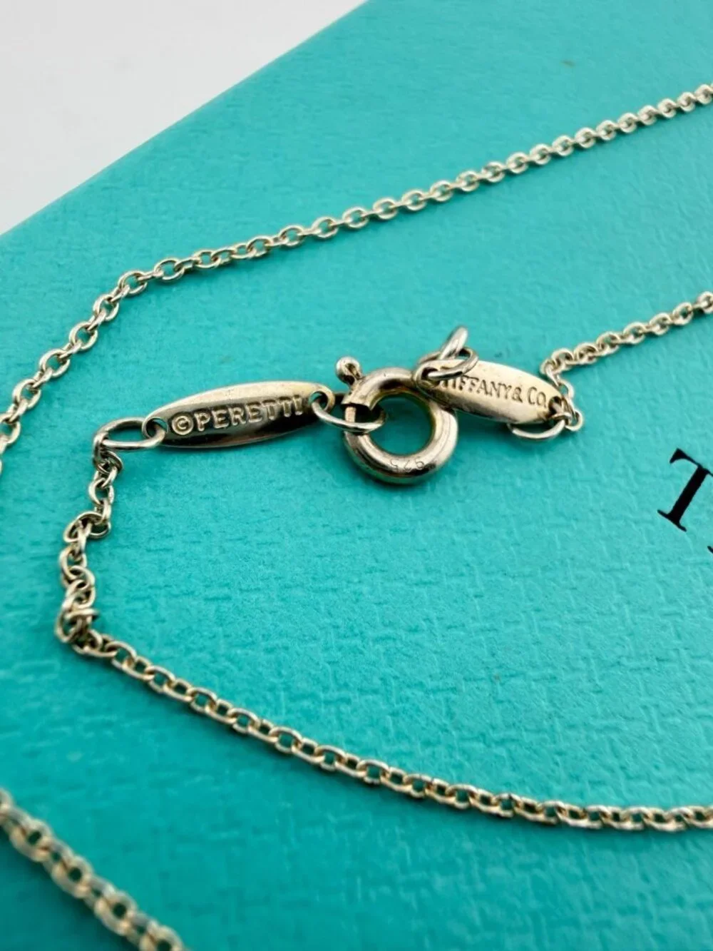 Tiffany & Co. Elsa Peretti Black Jade Bean Necklace Sterling Silver 20mm 20in